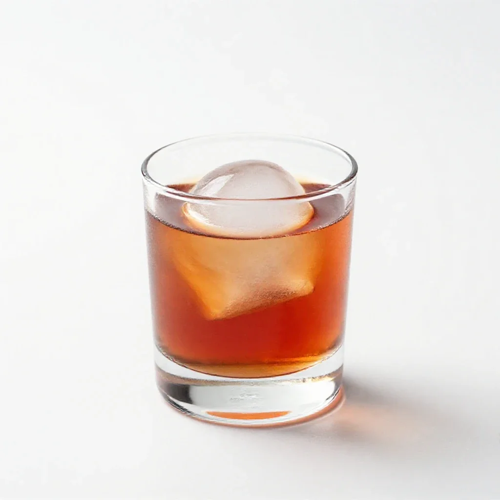 Negroni with an ice sphere isolated on a white background
