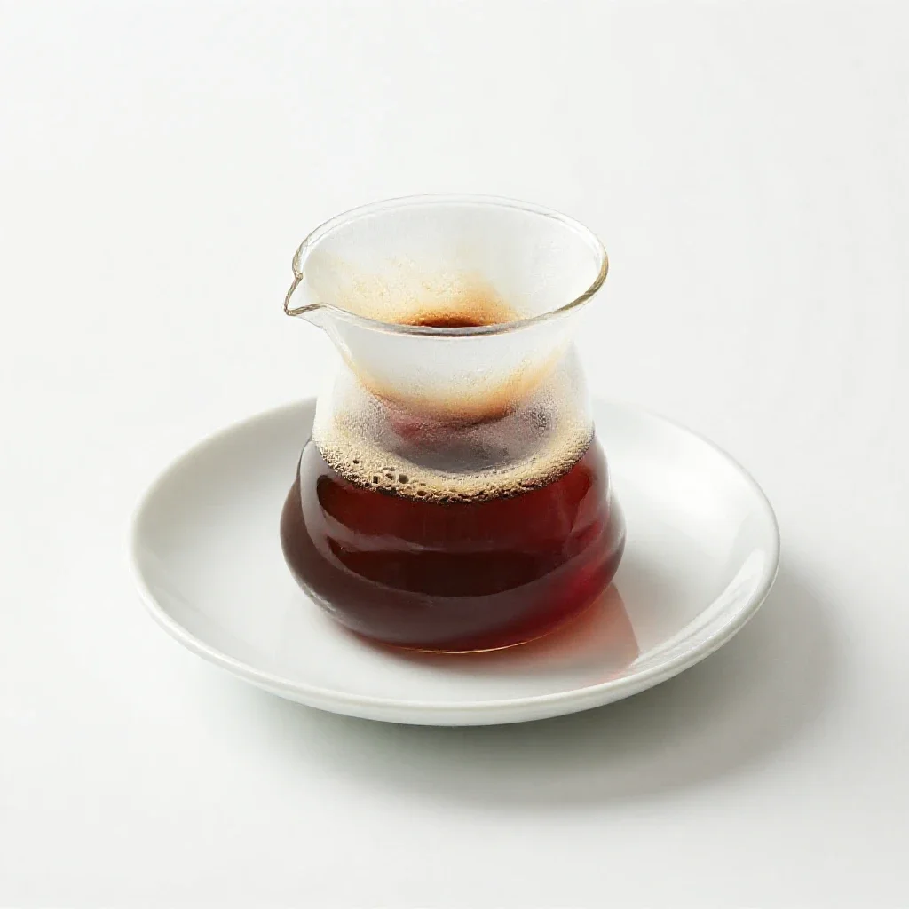 Pour-over coffee mid-bloom isolated on a white background