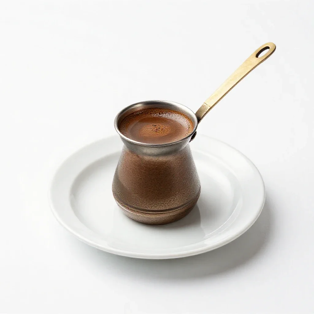 Turkish coffee in a cezve isolated on a white background