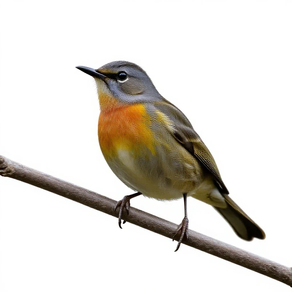 Bellbird on a branch isolated on a white background