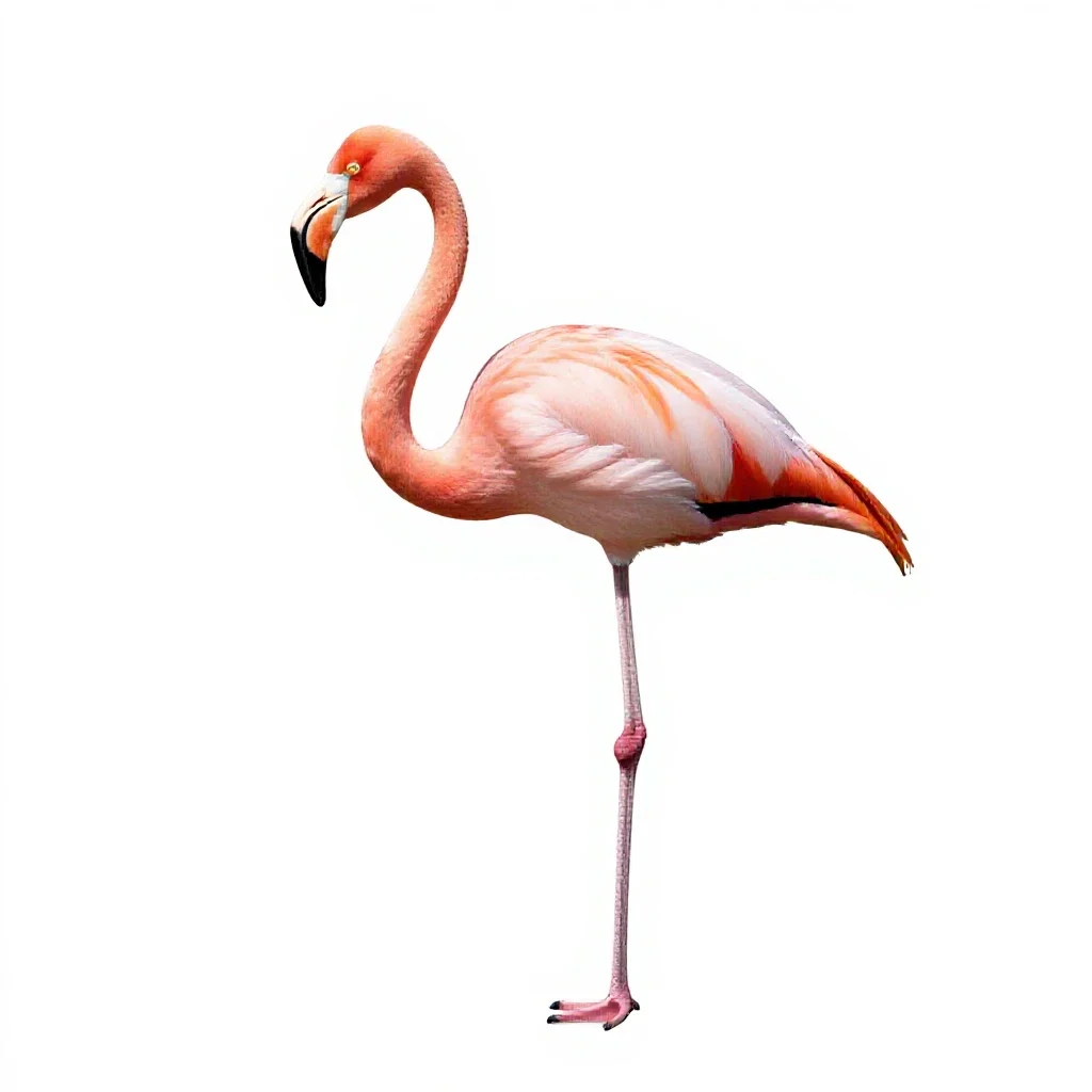 Flamingo on one leg isolated on a white background