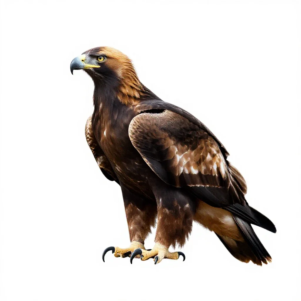 Golden eagle perched isolated on a white background