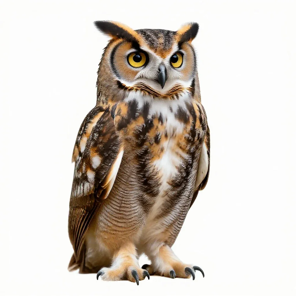 Great horned owl isolated on a white background