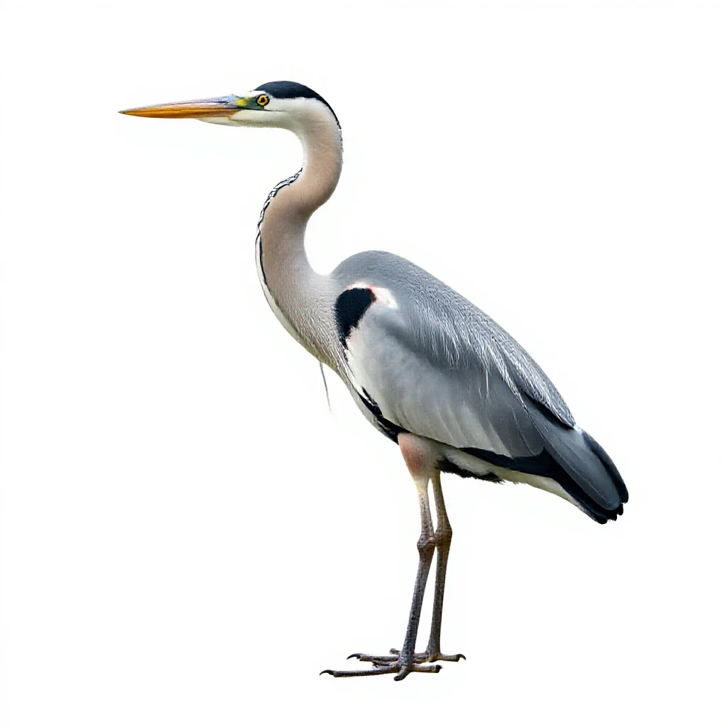 Heron standing still isolated on a white background
