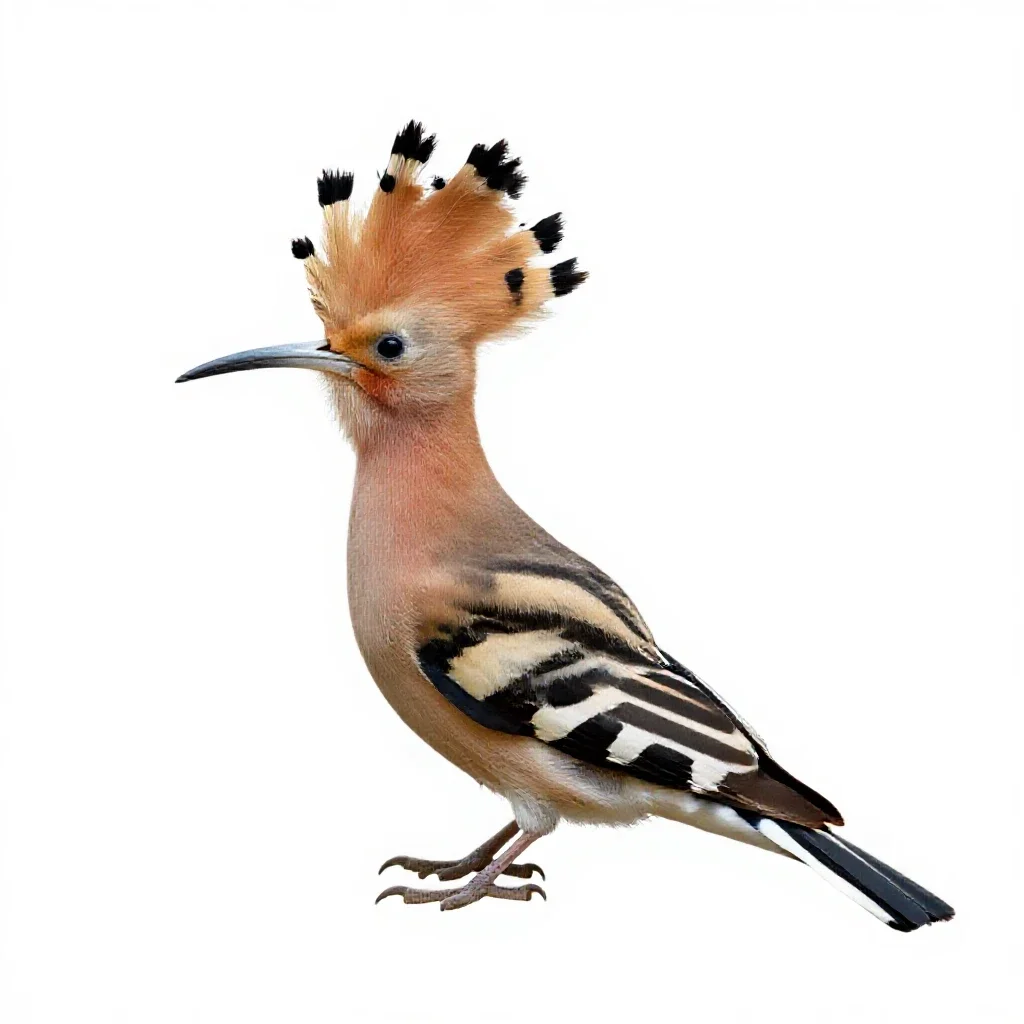 Hoopoe with its crest raised isolated on a white background