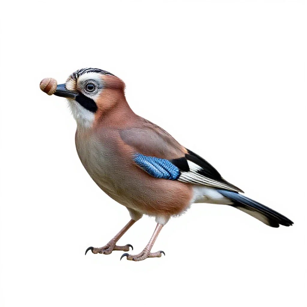 Jay with acorn isolated on a white background