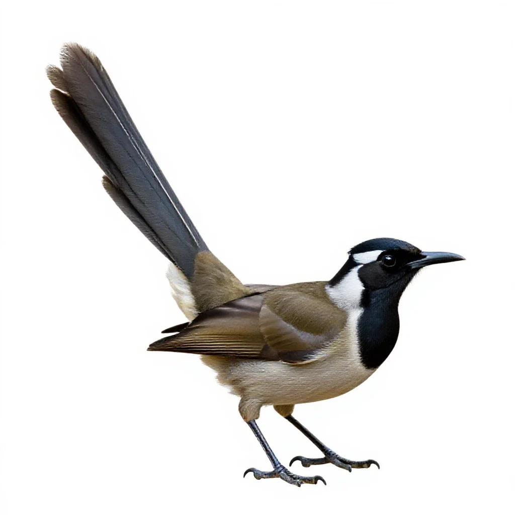 Lyrebird with its tail arched isolated on a white background