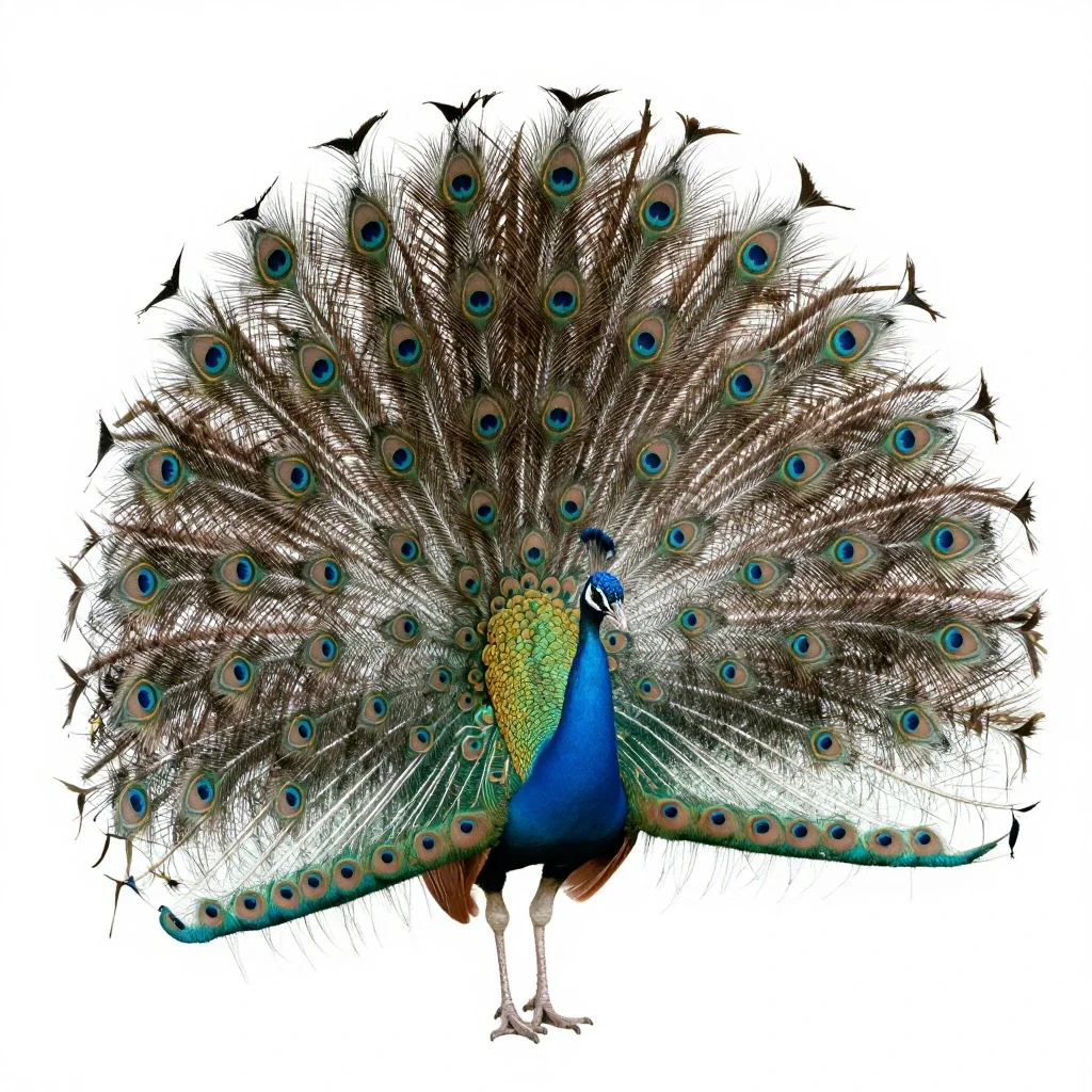Peacock displaying isolated on a white background