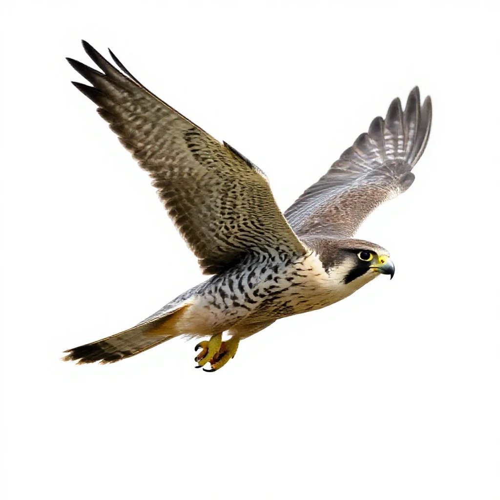 Peregrine falcon stooping isolated on a white background