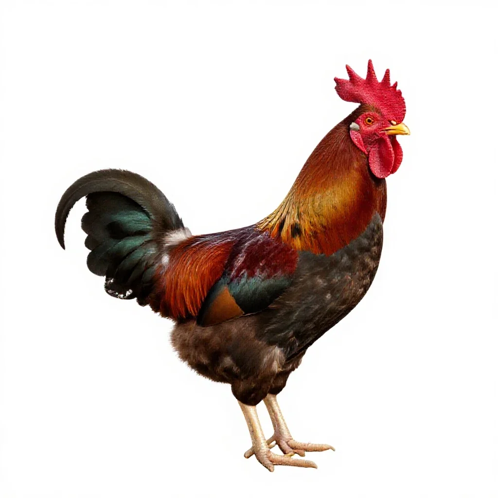 Rooster crowing isolated on a white background