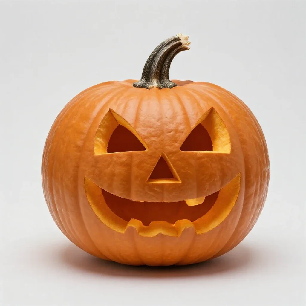 Carved pumpkin lantern isolated on a white background
