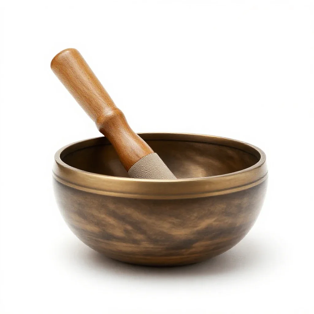 Singing bowl with a mallet isolated on a white background