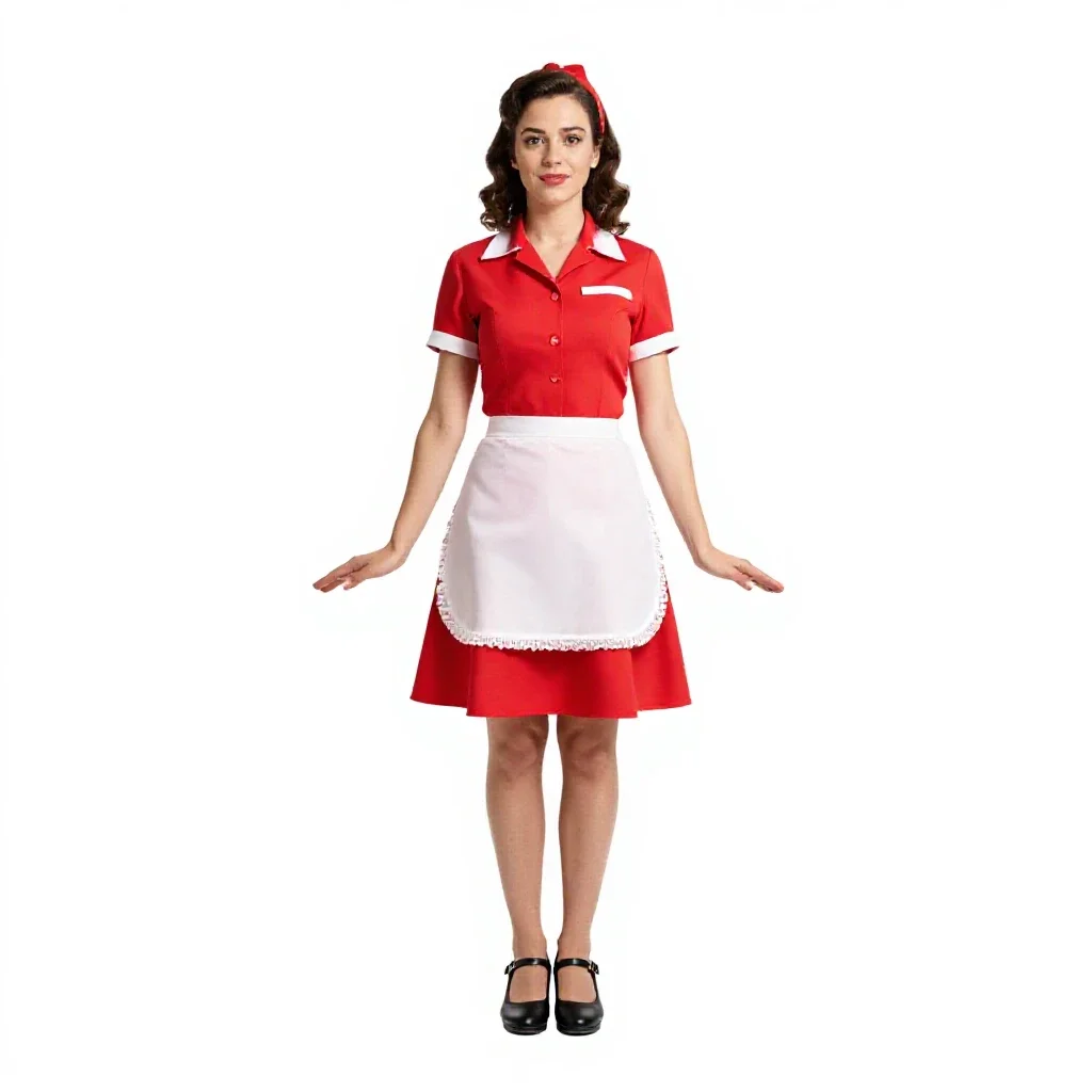 1950s diner waitress isolated on a white background