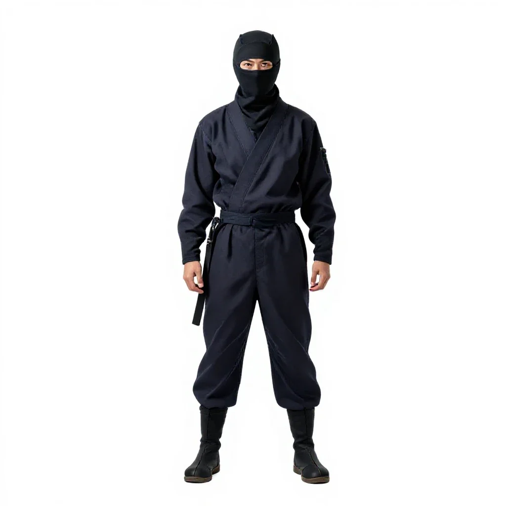 Ninja in dark cloth isolated on a white background