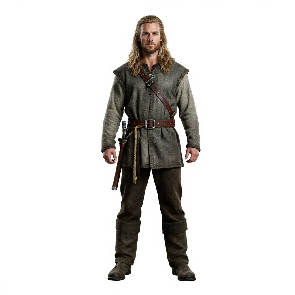 Norse seafarer with a rope isolated on a white background