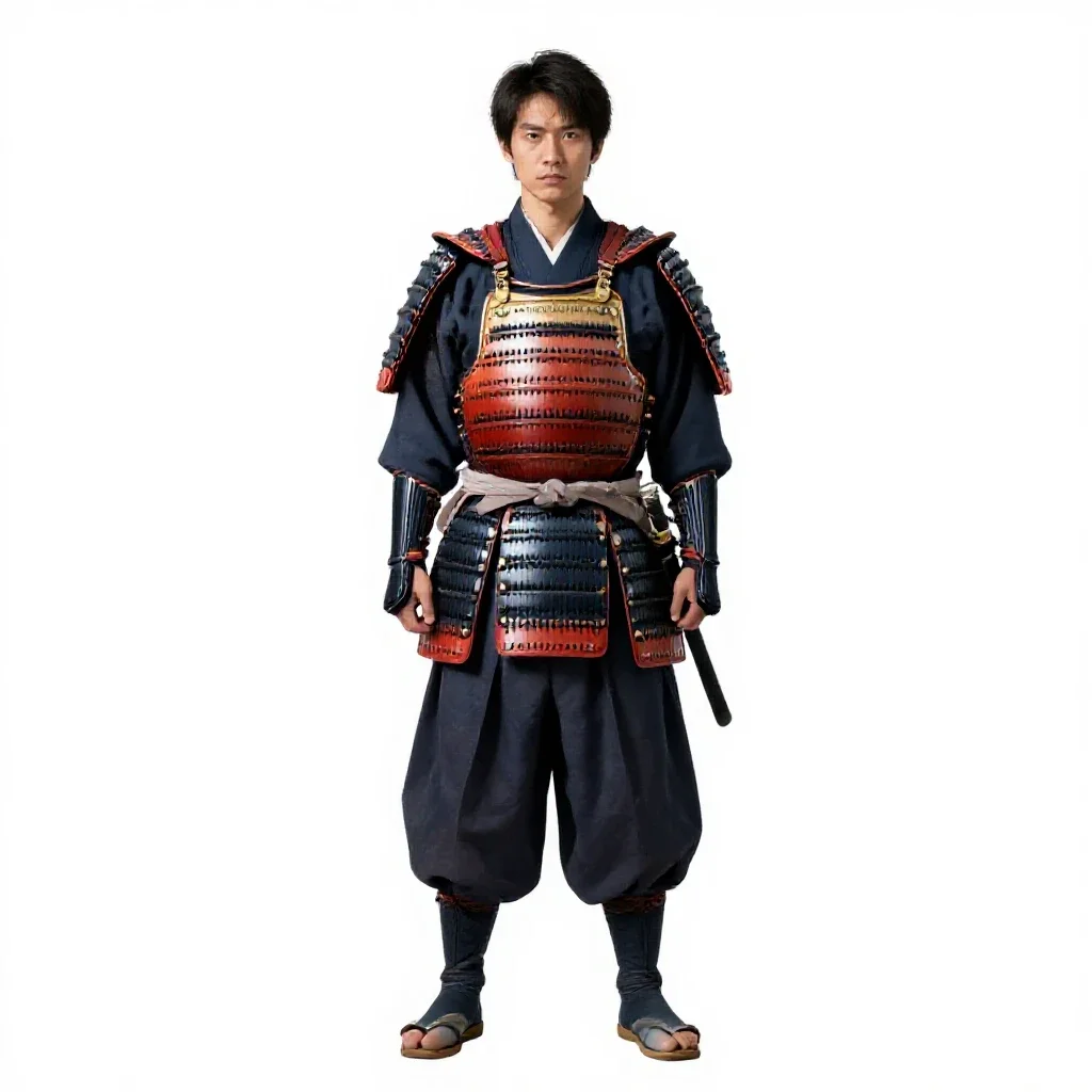 Samurai in lacquered armour isolated on a white background