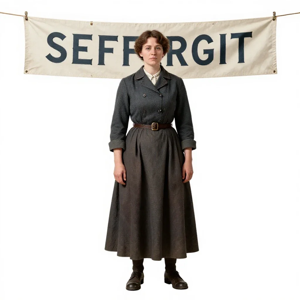 Suffragette with a banner isolated on a white background