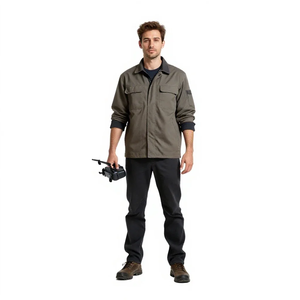 Drone wrangler with a control rig isolated on a white background