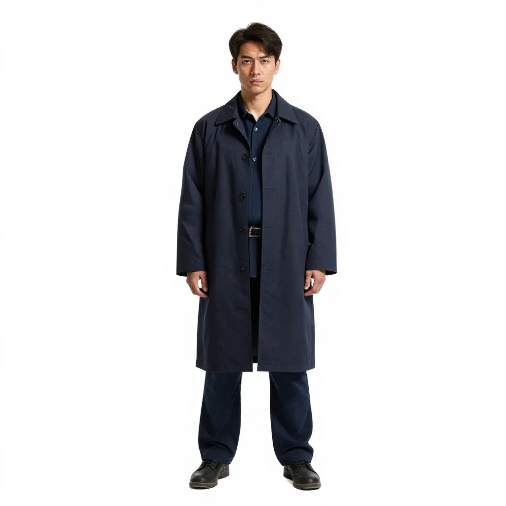 Street samurai in a long coat isolated on a white background