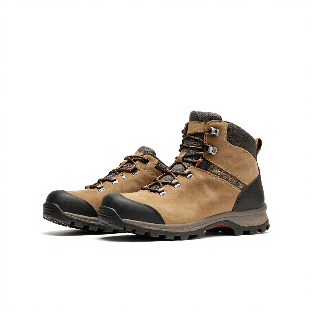 Pair of hiking boots isolated on a white background