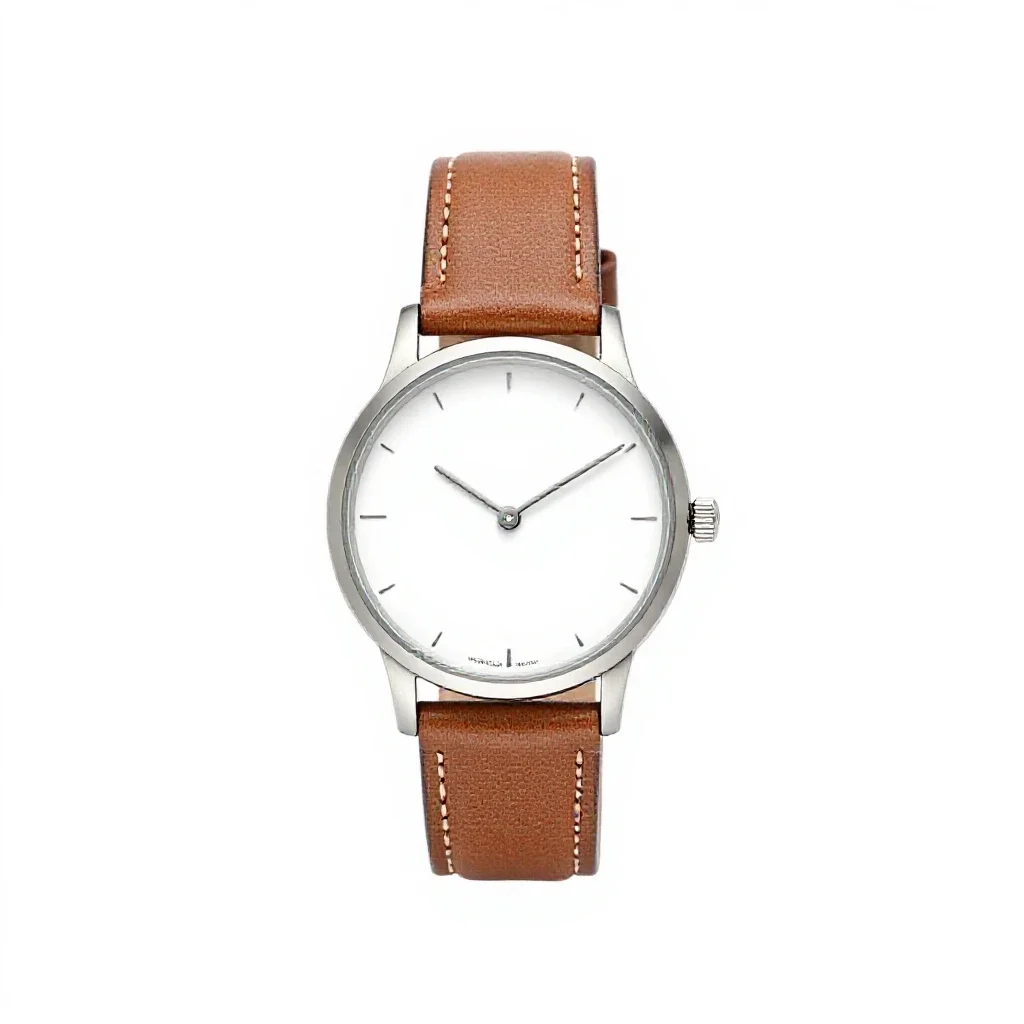 Wristwatch with a leather strap isolated on a white background