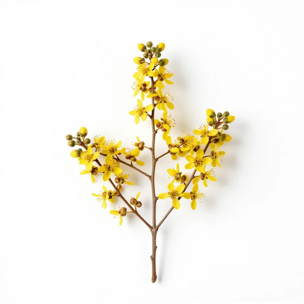 Manuka blossom branch isolated on a white background