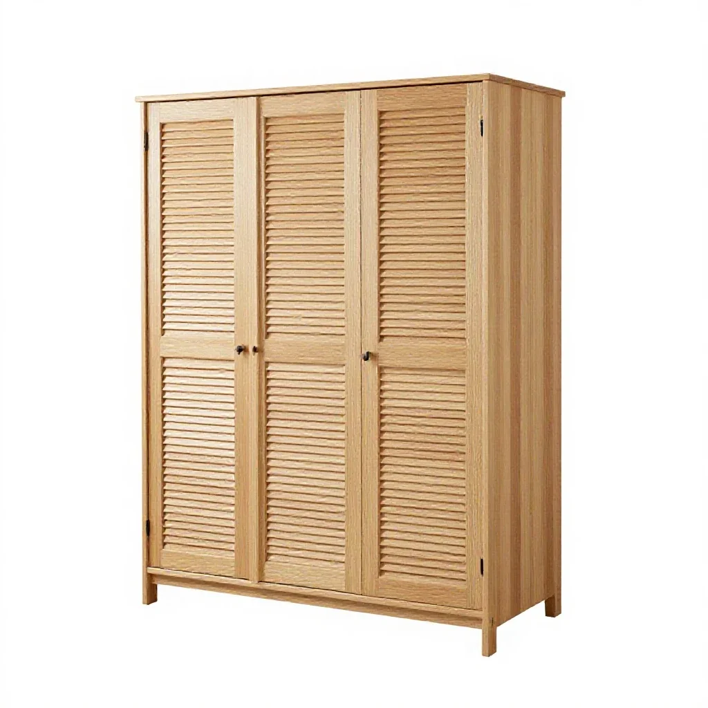 Wardrobe with louvred doors isolated on a white background