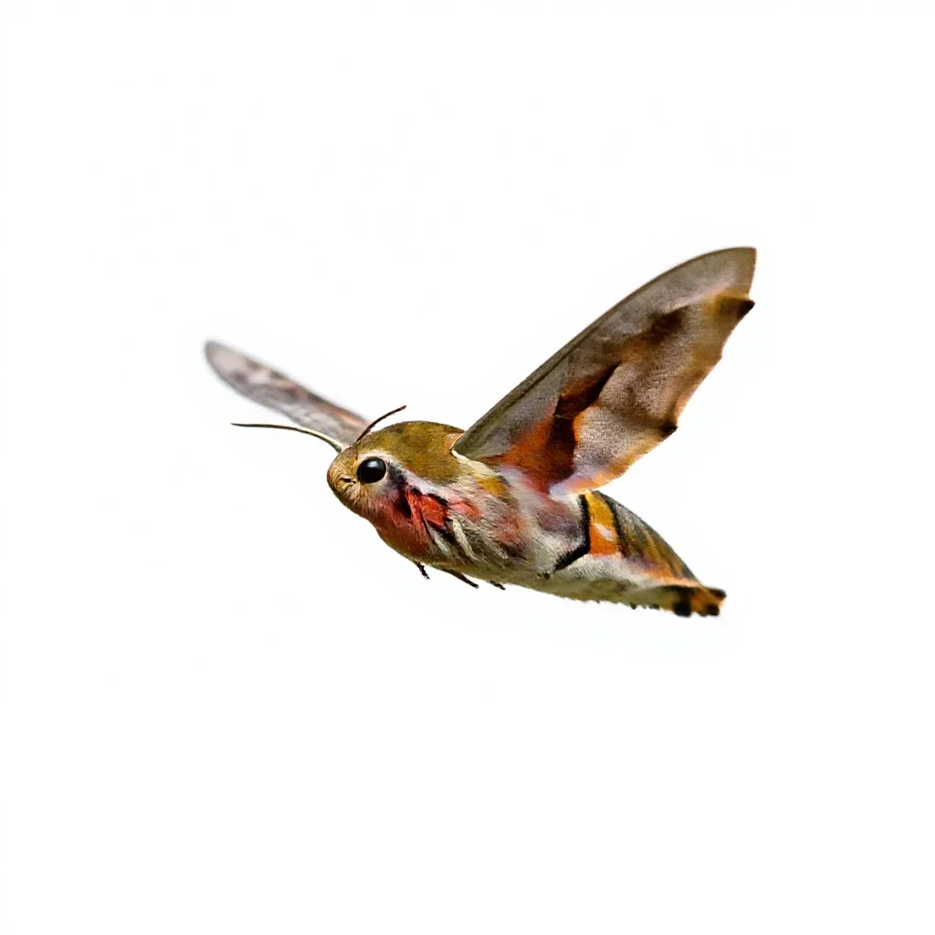 Hawk moth in flight isolated on a white background