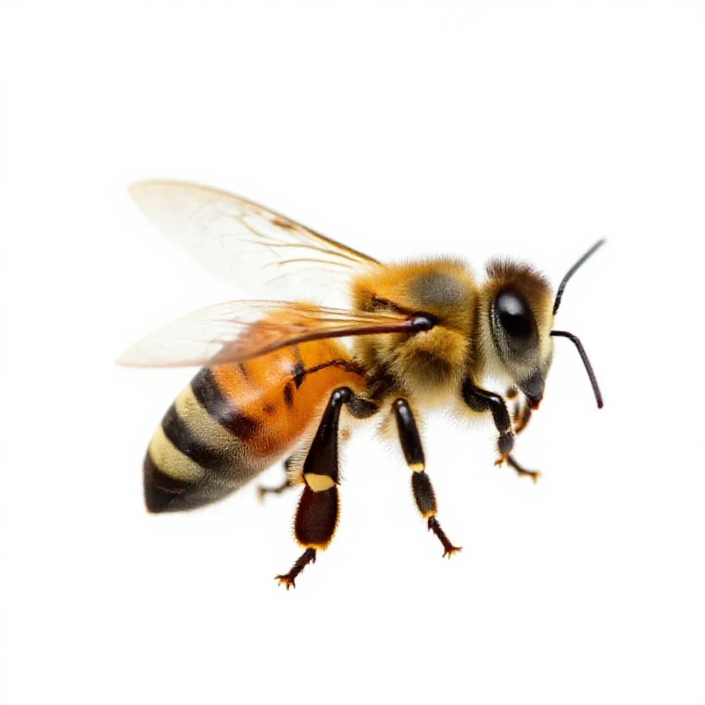 Honeybee on a comb isolated on a white background