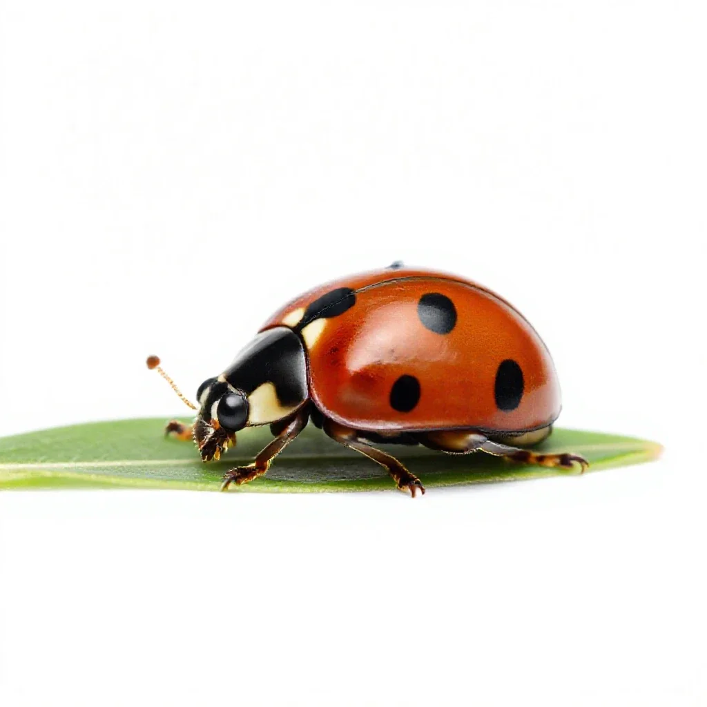 Ladybird on a leaf isolated on a white background