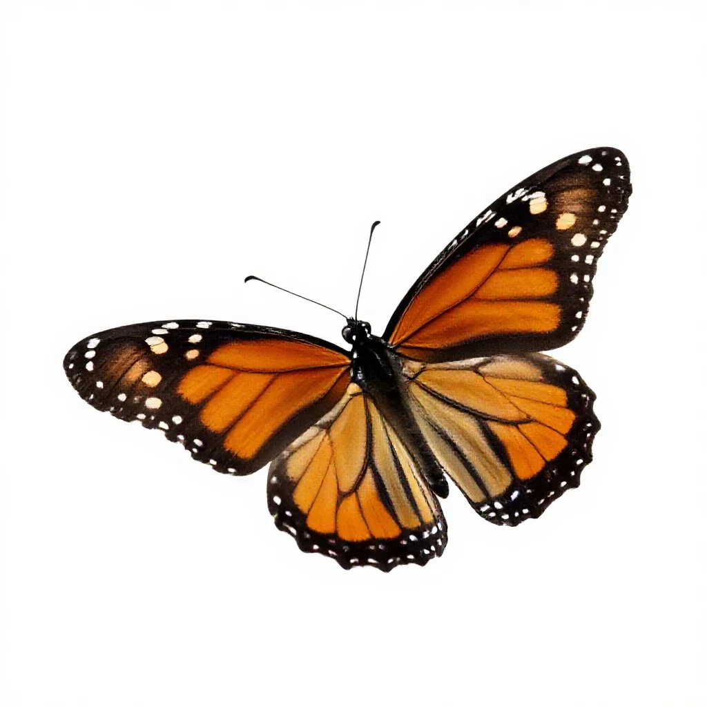 Monarch butterfly with open wings isolated on a white background