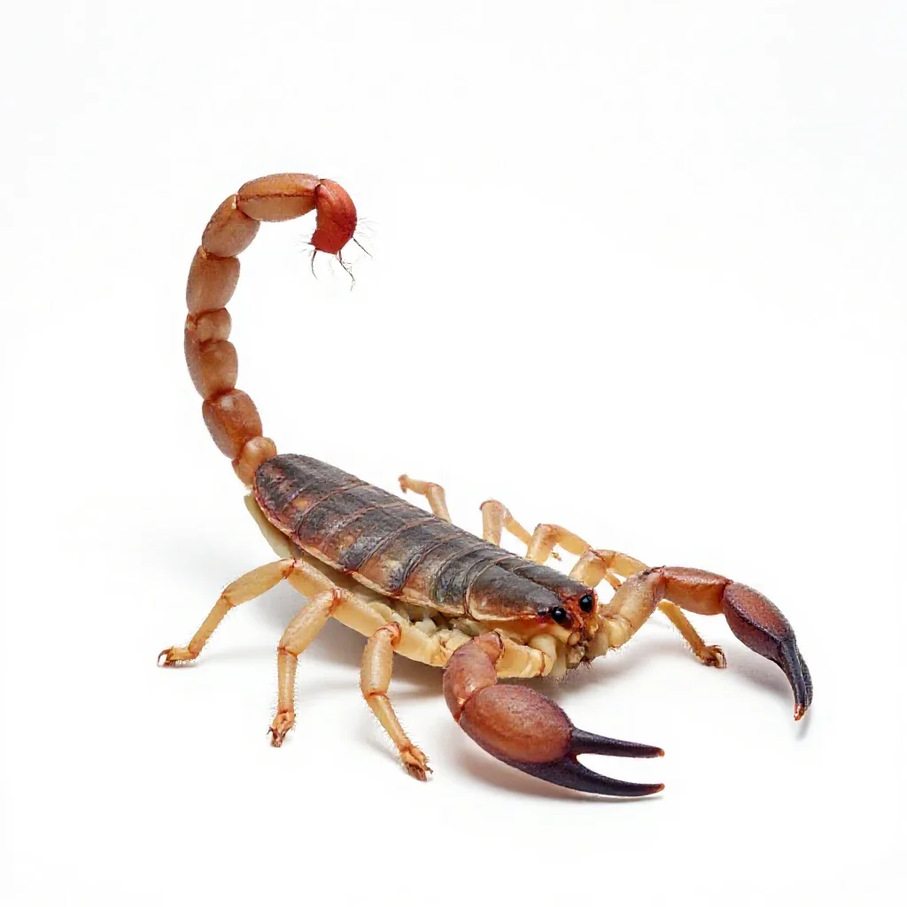 Scorpion with its tail raised isolated on a white background