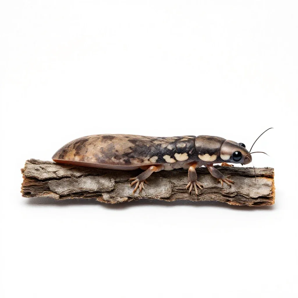 Weta on bark isolated on a white background