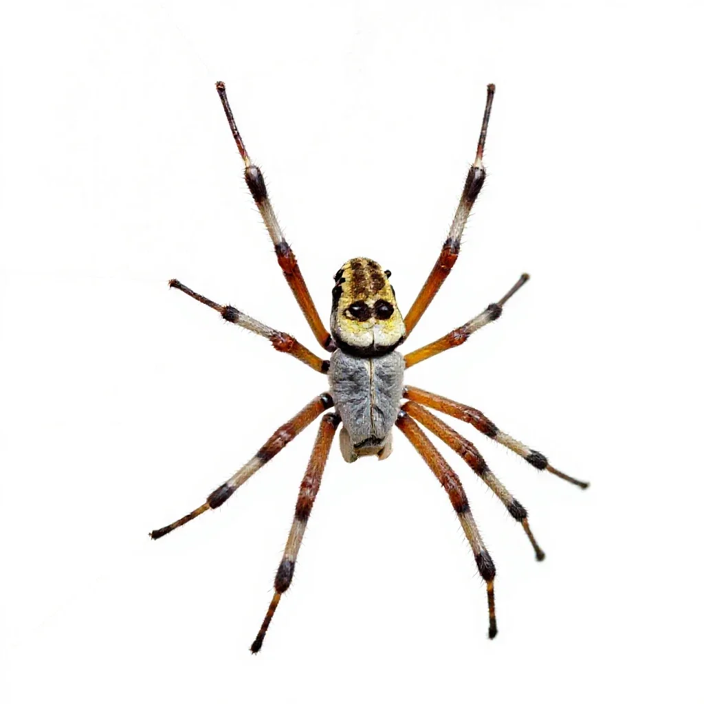 Orb weaver on its web isolated on a white background