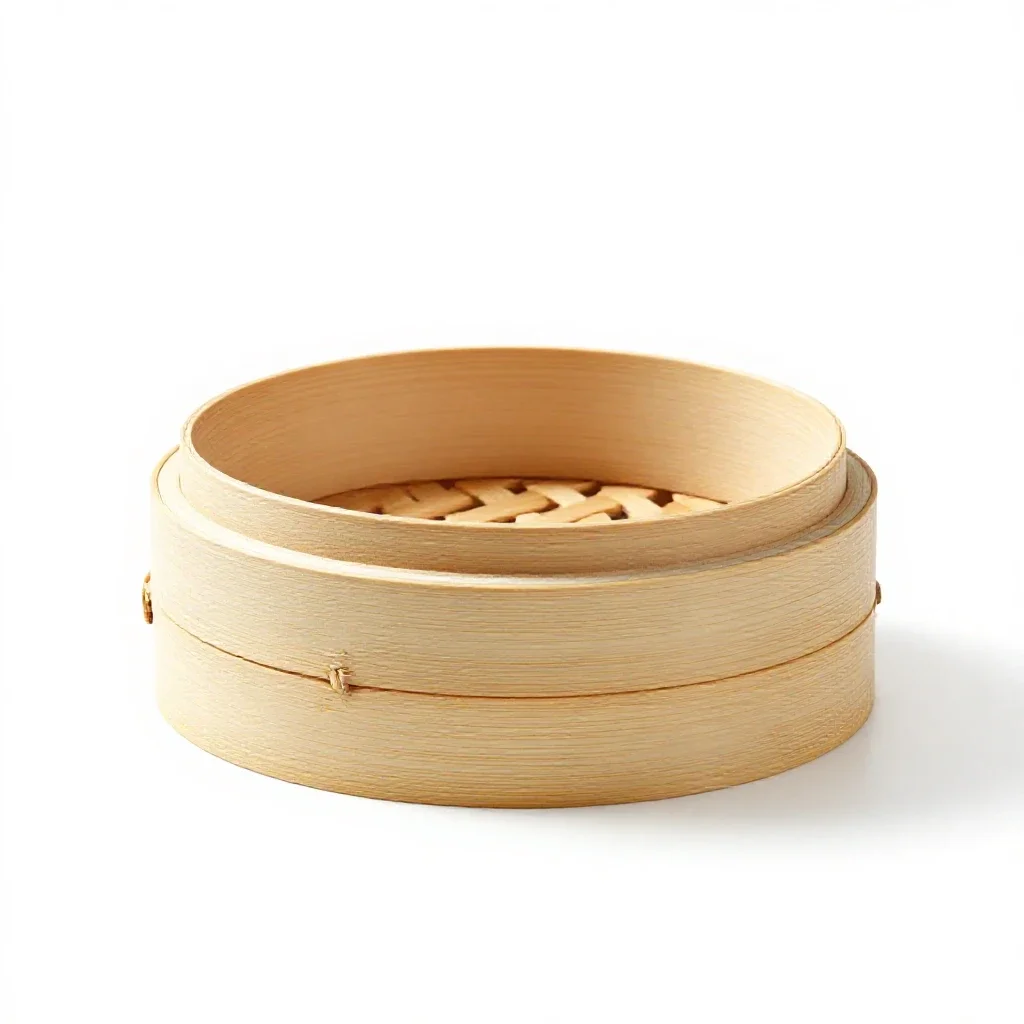 Bamboo steamer basket isolated on a white background