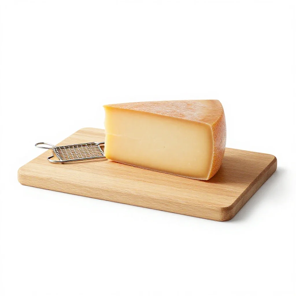 Cheese board with a wire slicer isolated on a white background