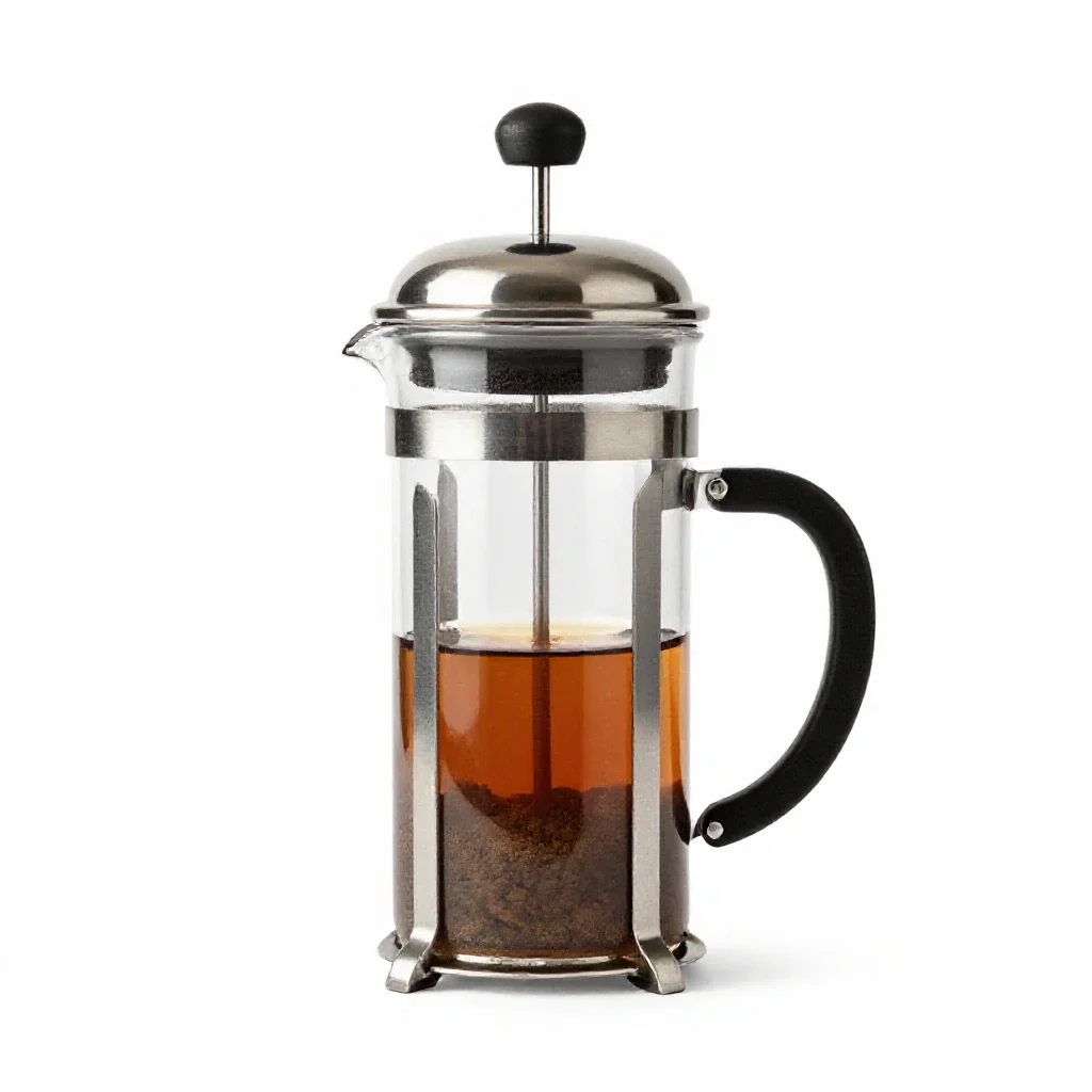 French press coffee maker isolated on a white background