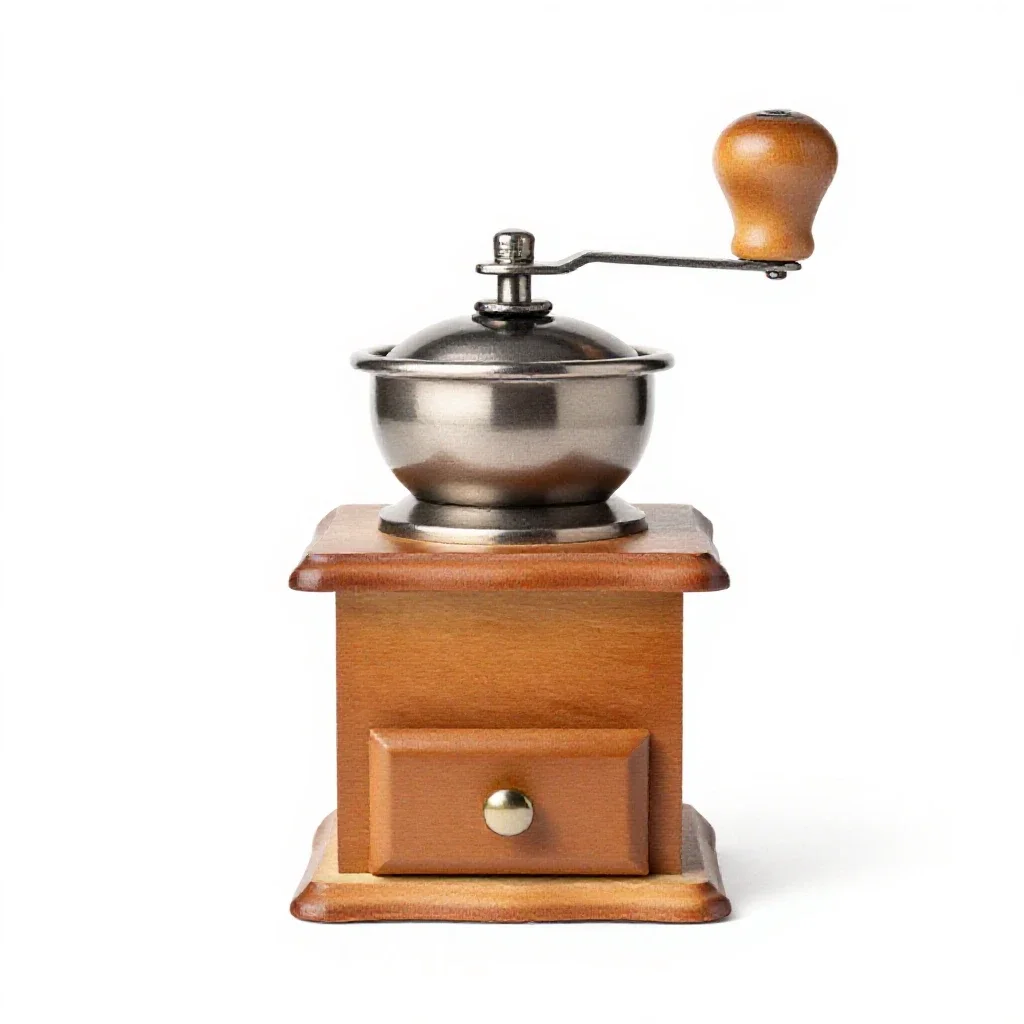 Hand-crank coffee grinder isolated on a white background