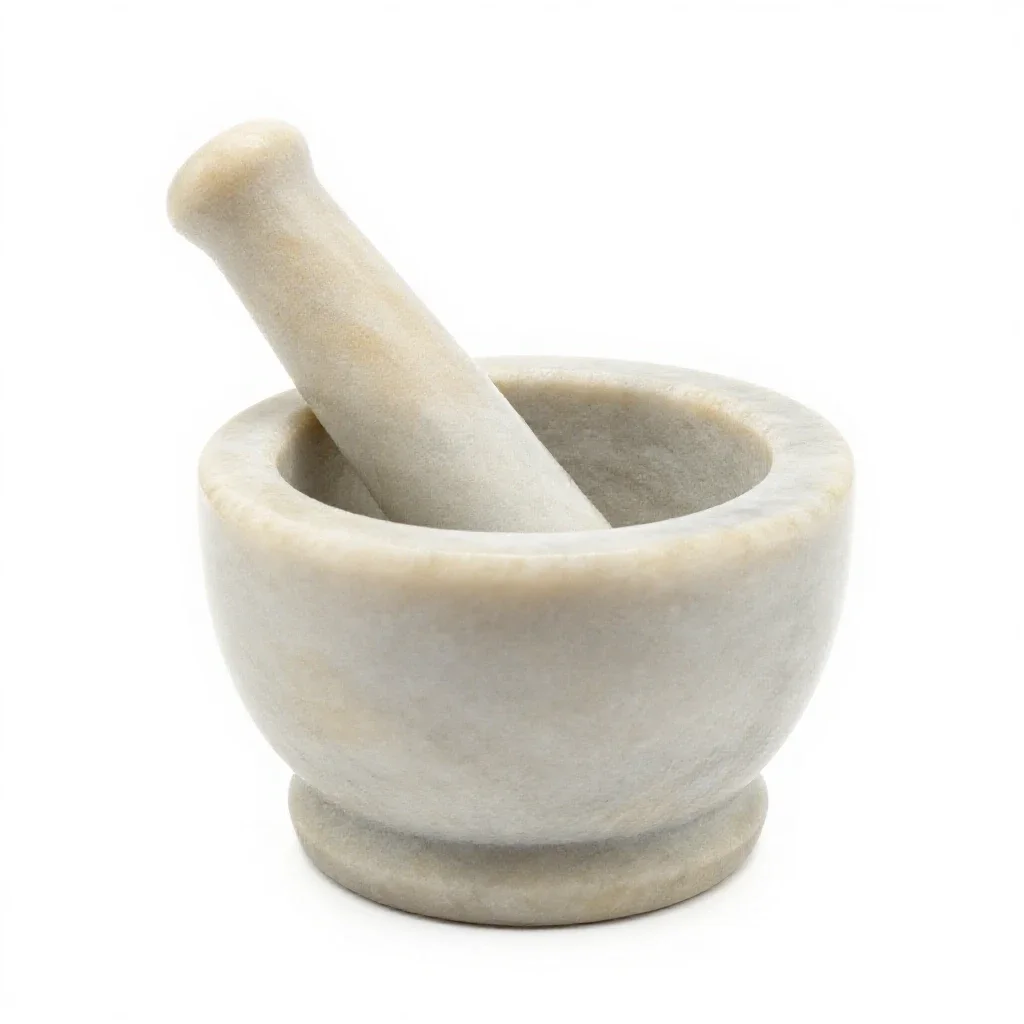 Marble mortar and pestle isolated on a white background