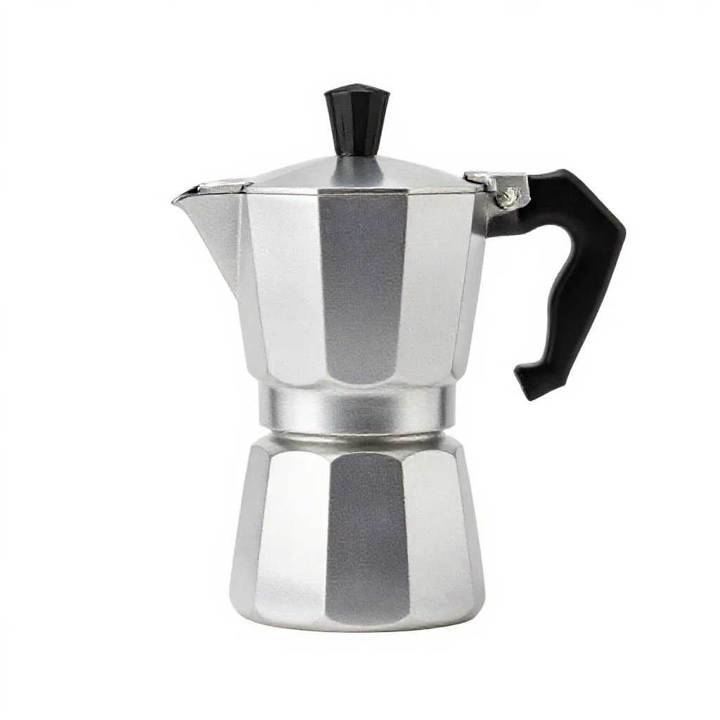 Stovetop espresso moka pot isolated on a white background