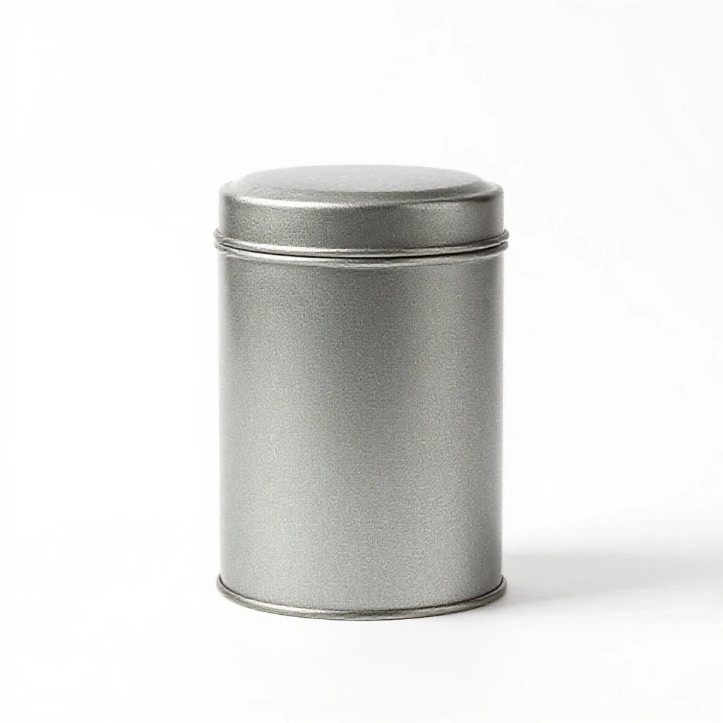 Cylindrical tea caddy tin isolated on a white background