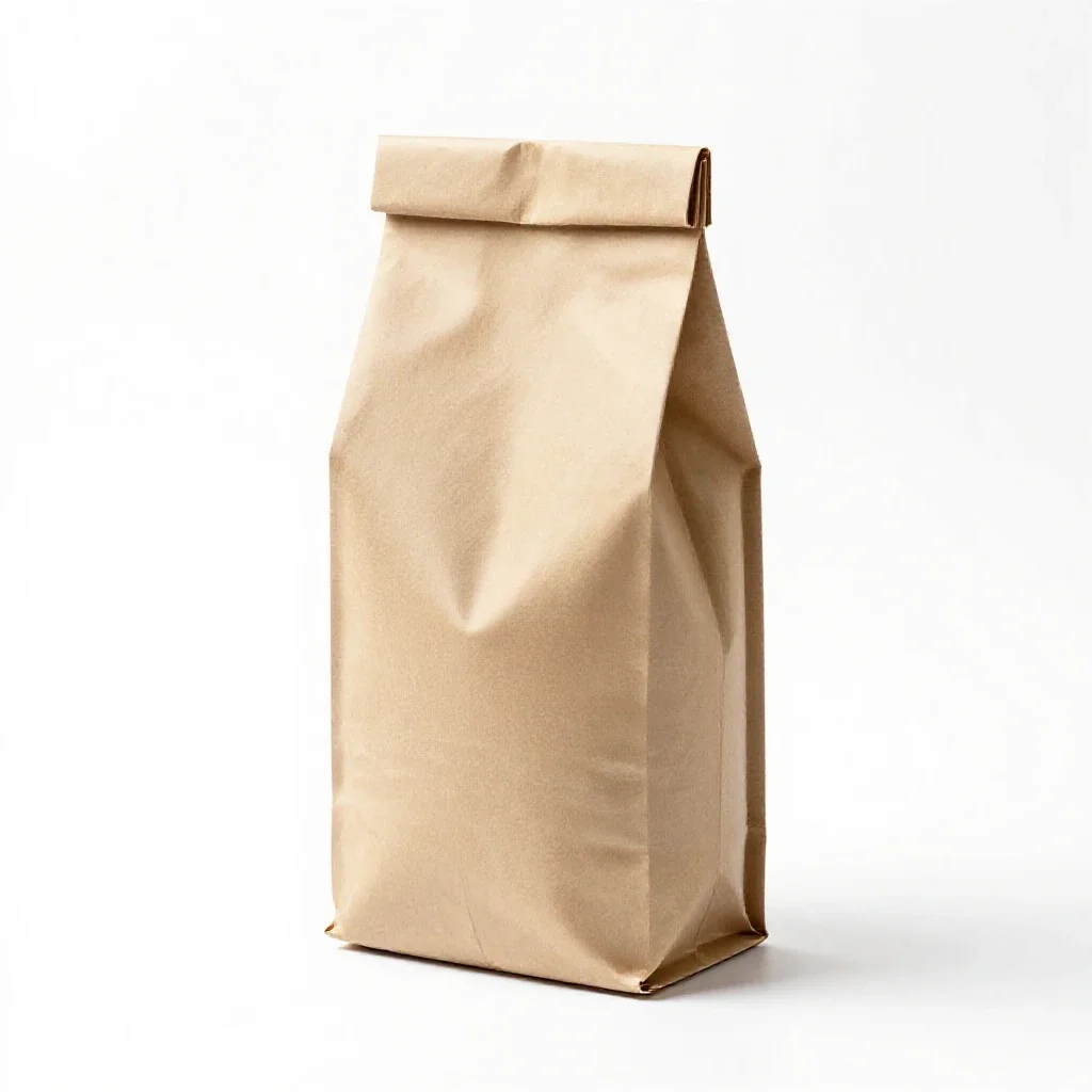 Kraft paper coffee bag with a valve isolated on a white background