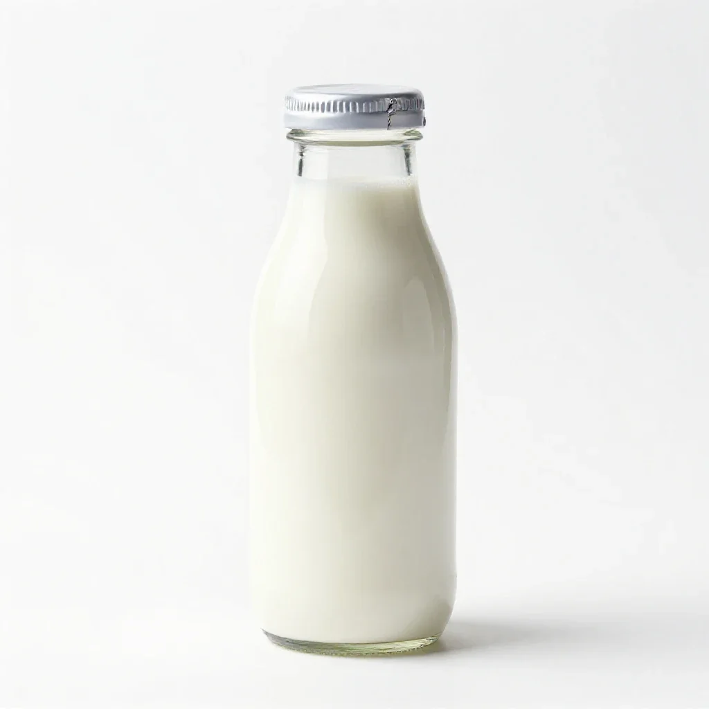 Milk bottle with a foil cap isolated on a white background