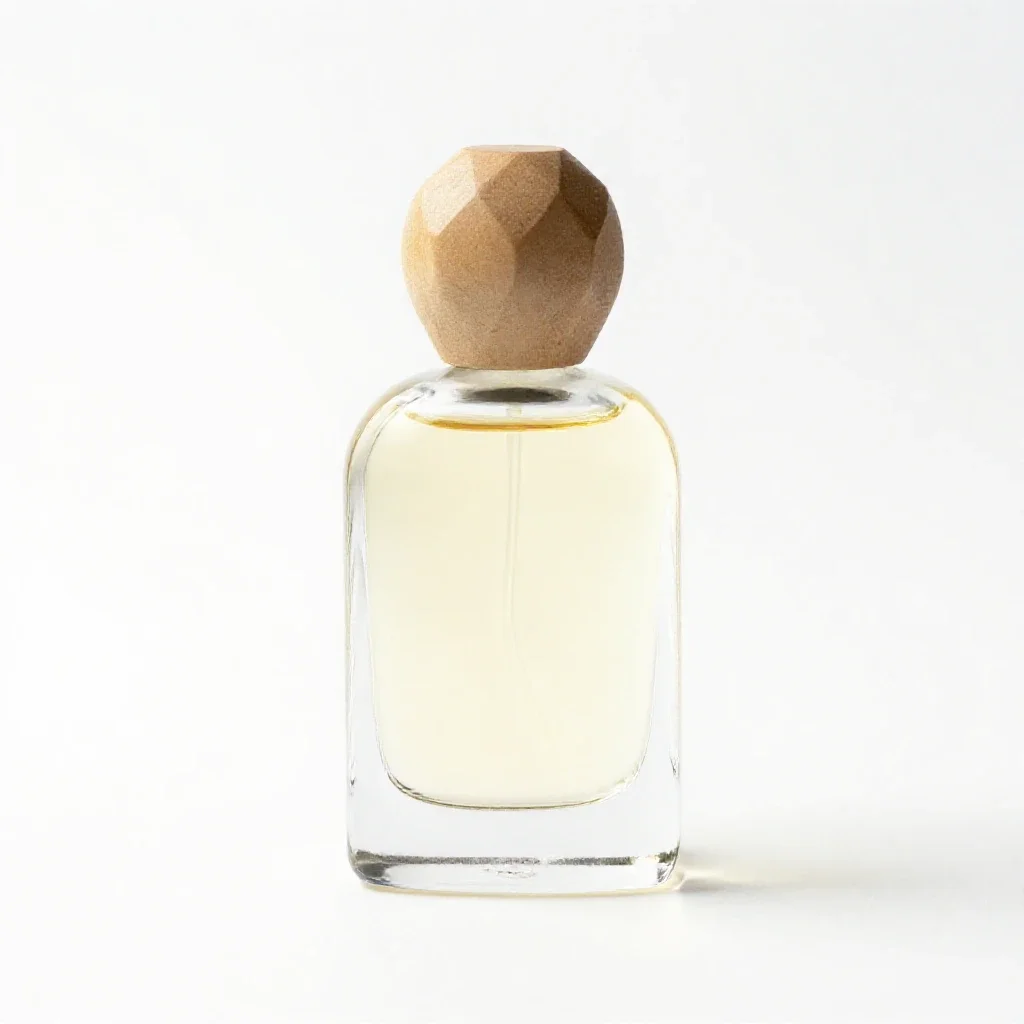 Perfume bottle with a faceted stopper isolated on a white background