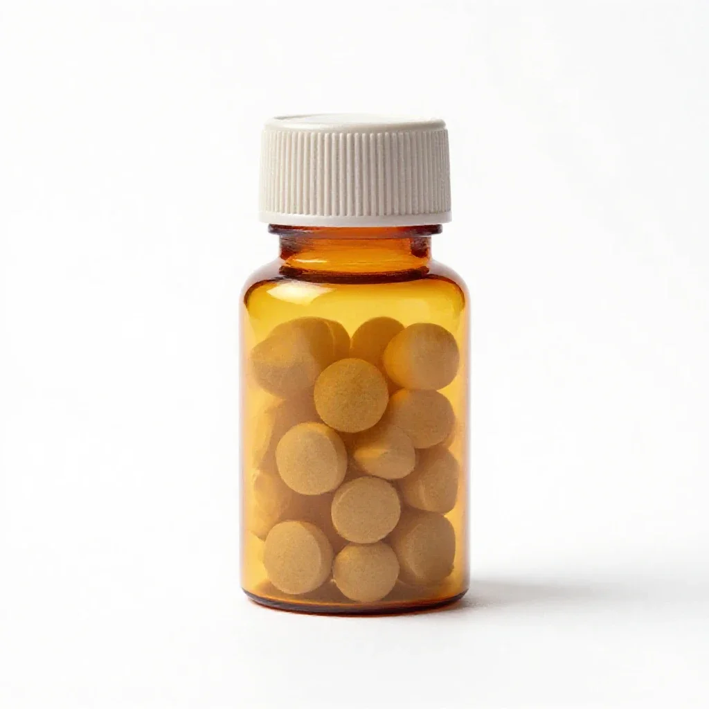 Pill bottle with a child cap isolated on a white background