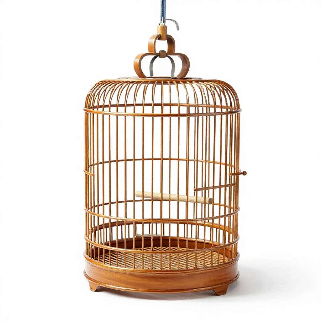 Bird cage with perches isolated on a white background