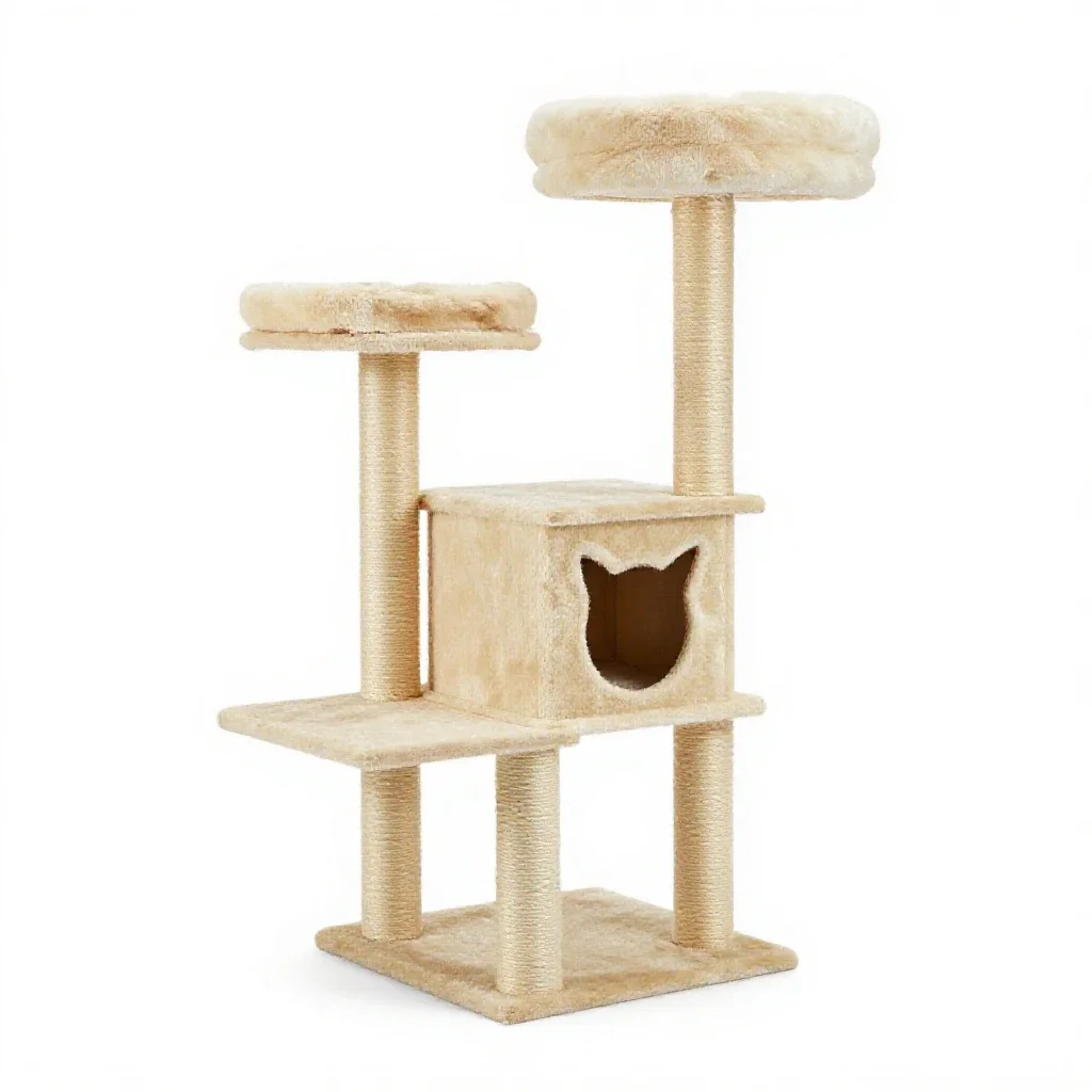 Cat tree with platforms isolated on a white background