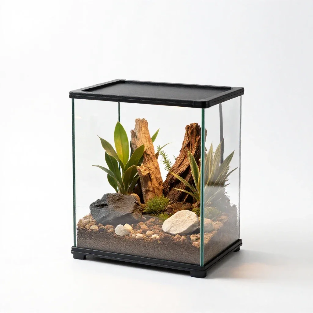 Terrarium with a heat lamp isolated on a white background