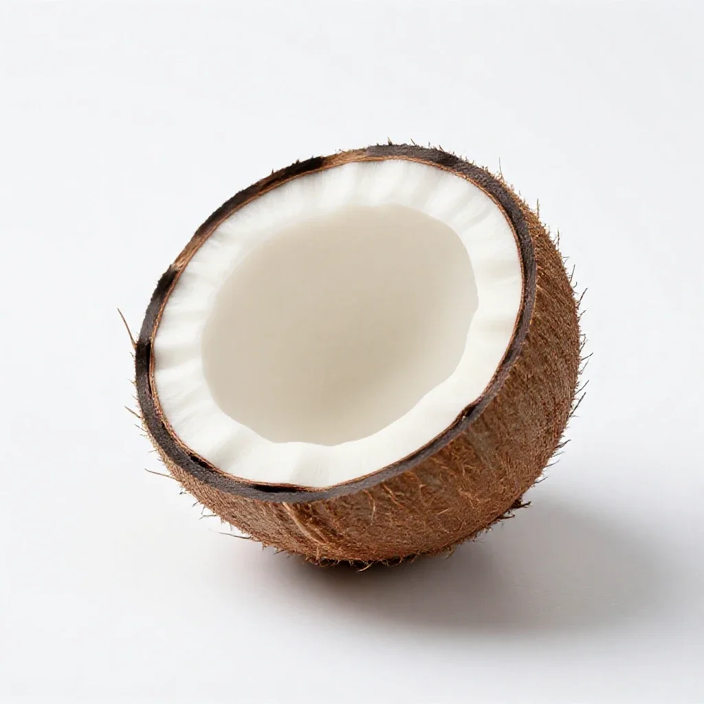 Coconut cracked open isolated on a white background