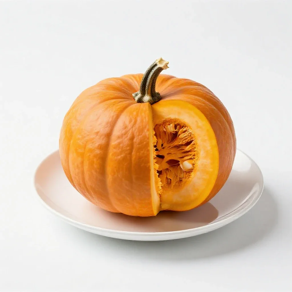 Crown pumpkin cut open isolated on a white background